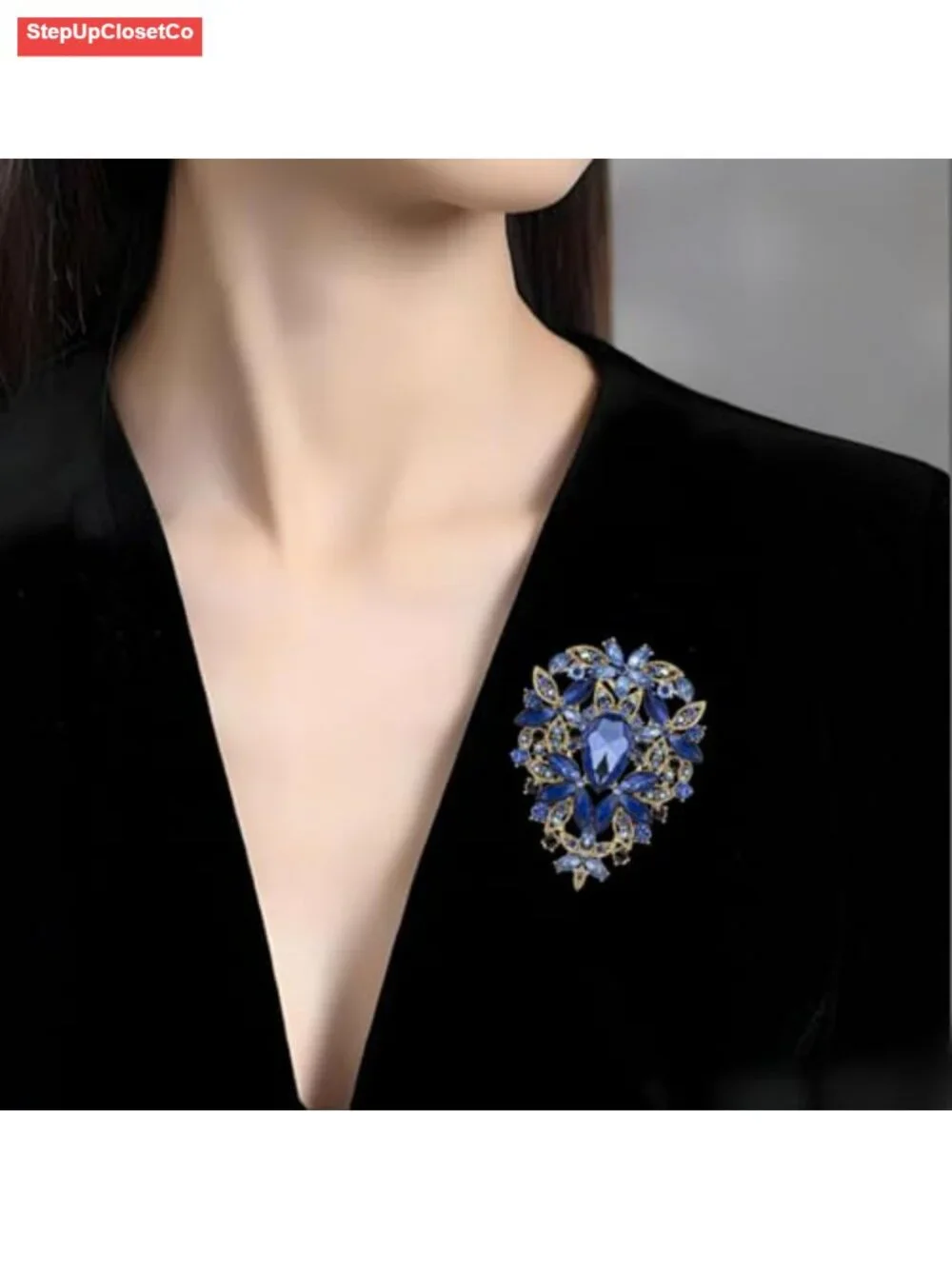 Vintage Crystal Leaf Rhinestone Brooch Pin for Women Large Golden Brooch